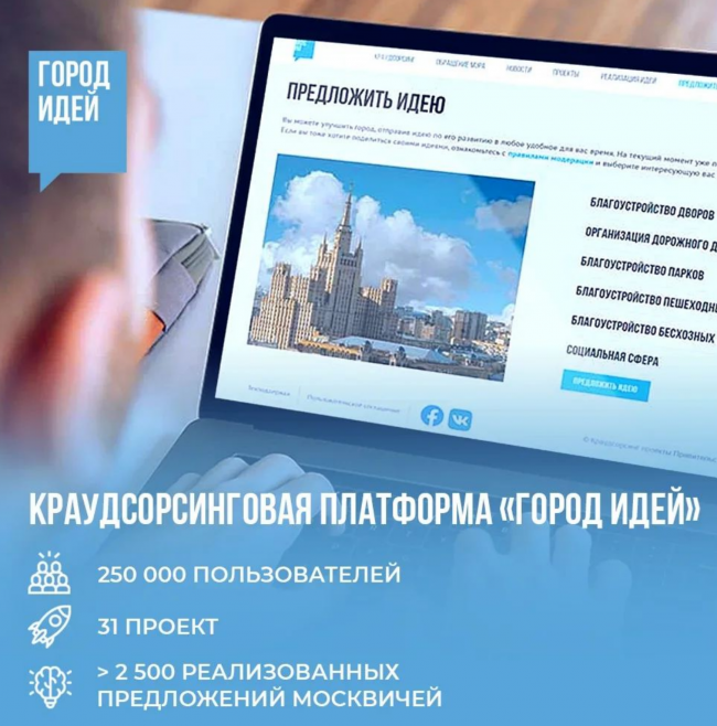 С помощью платформы «Город идей» в Москве реализовали более 2,6 тысяч предложений жителей